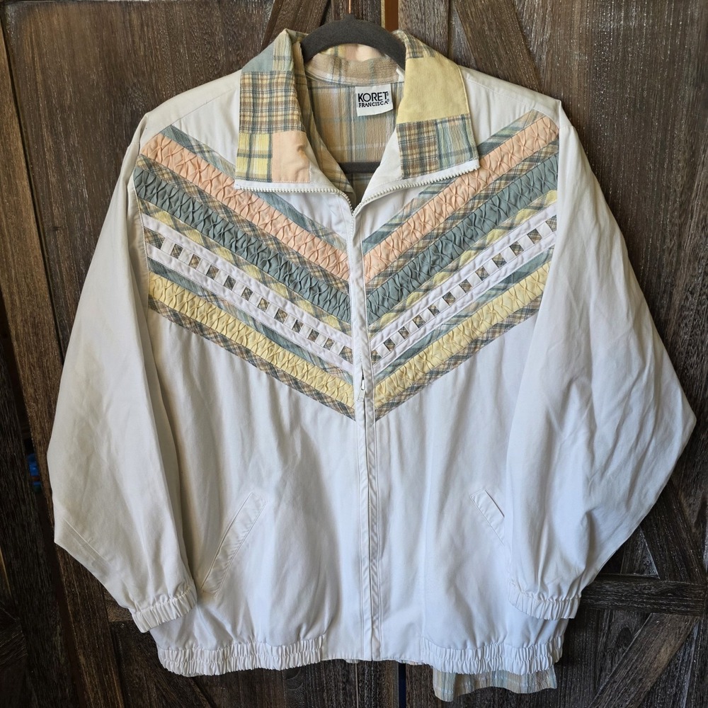 Koret Francisca Jacket Womens Size 1X White Full Zip Matching Plaid‎ Shirt Set